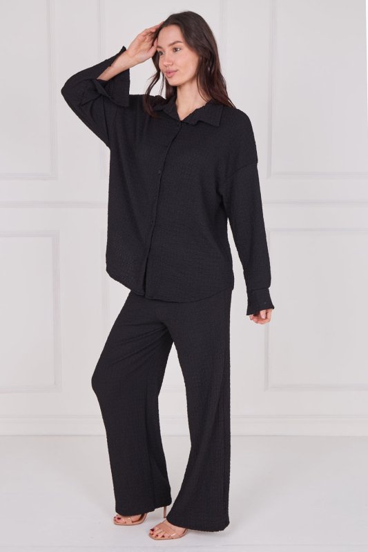 Textured Shirt & Wide - Leg Trouser Co - Ord Set - co ord set - British D'sire