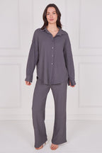Textured Shirt & Wide - Leg Trouser Co - Ord Set - co ord set - British D'sire