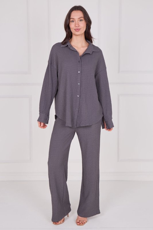 Textured Shirt & Wide - Leg Trouser Co - Ord Set - co ord set - British D'sire
