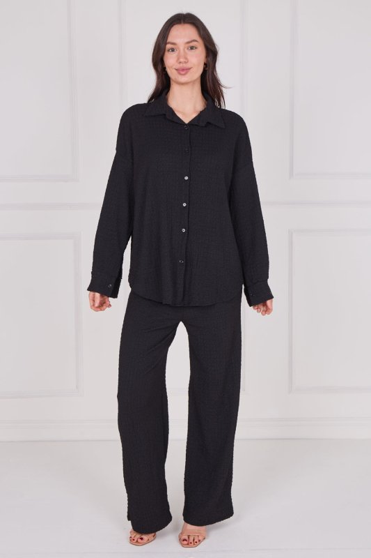 Textured Shirt & Wide - Leg Trouser Co - Ord Set - co ord set - British D'sire