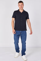 Textured Short Sleeve Resort Collar Shirt - Top - British D'sire