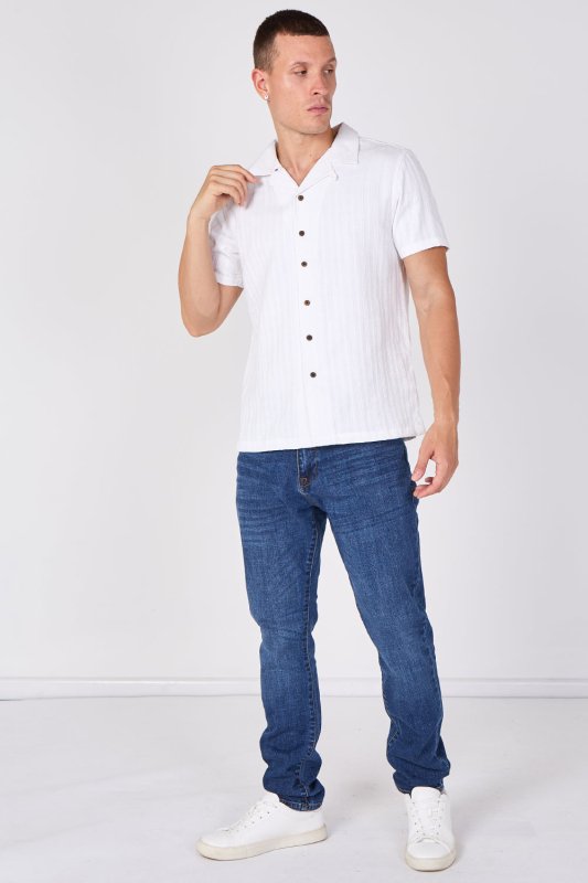 Textured Short Sleeve Resort Collar Shirt - Top - British D'sire