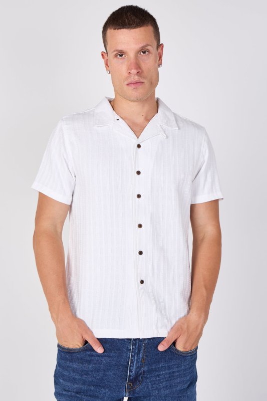 Textured Short Sleeve Resort Collar Shirt - Top - British D'sire
