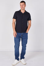 Textured Short Sleeve Resort Collar Shirt - Top - British D'sire