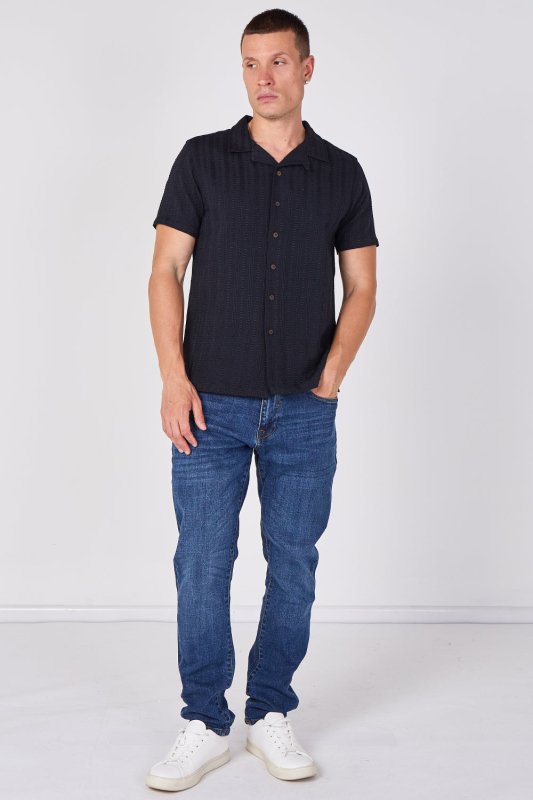 Textured Short Sleeve Resort Collar Shirt - Top - British D'sire