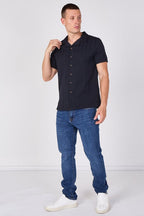 Textured Short Sleeve Resort Collar Shirt - Top - British D'sire