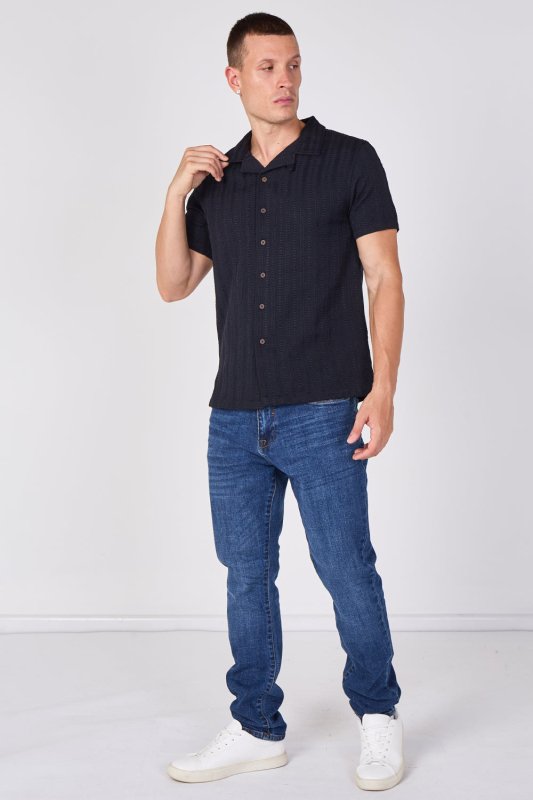 Textured Short Sleeve Resort Collar Shirt - Top - British D'sire