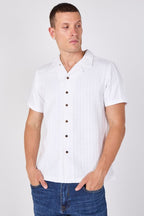 Textured Short Sleeve Resort Collar Shirt - Top - British D'sire