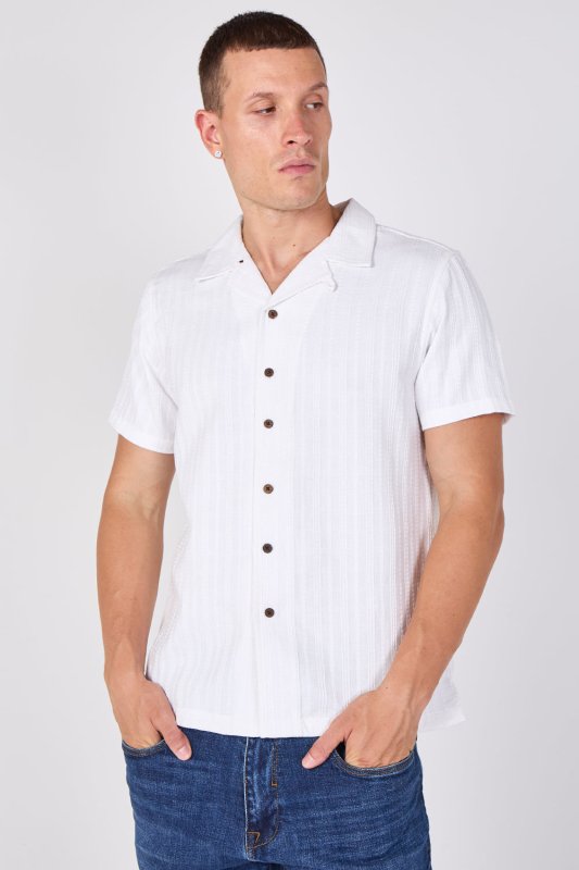 Textured Short Sleeve Resort Collar Shirt - Top - British D'sire