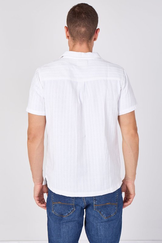 Textured Short Sleeve Resort Collar Shirt - Top - British D'sire