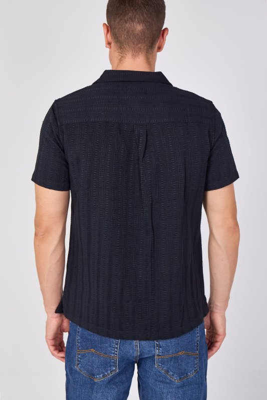 Textured Short Sleeve Resort Collar Shirt - Top - British D'sire