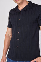 Textured Short Sleeve Resort Collar Shirt - Top - British D'sire