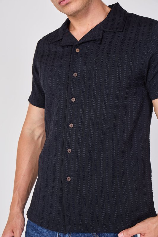 Textured Short Sleeve Resort Collar Shirt - Top - British D'sire