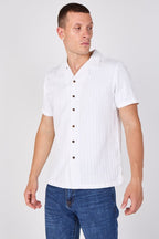 Textured Short Sleeve Resort Collar Shirt - Top - British D'sire