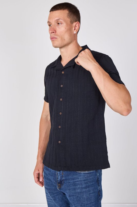 Textured Short Sleeve Resort Collar Shirt - Top - British D'sire