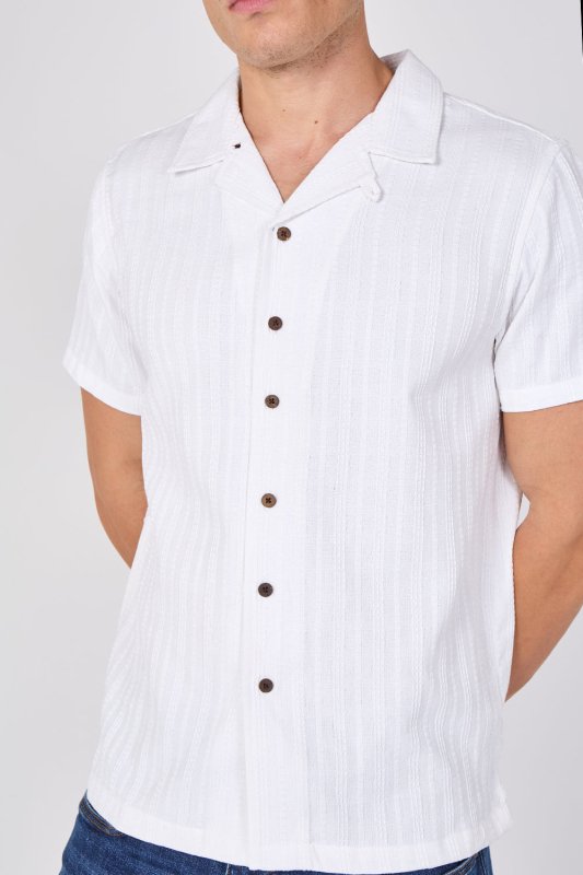 Textured Short Sleeve Resort Collar Shirt - Top - British D'sire