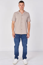 Textured Short Sleeve Revere Collar Shirt - British D'sire