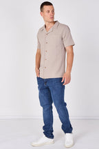 Textured Short Sleeve Revere Collar Shirt - British D'sire