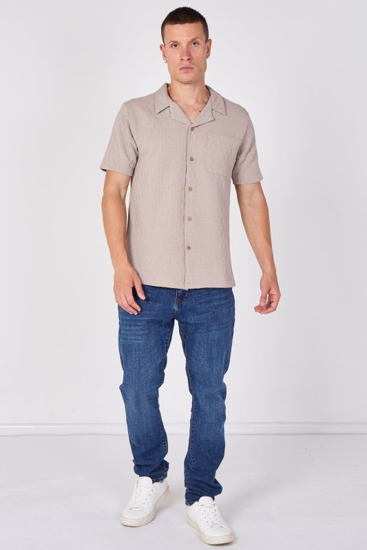 Textured Short Sleeve Revere Collar Shirt - British D'sire Main image