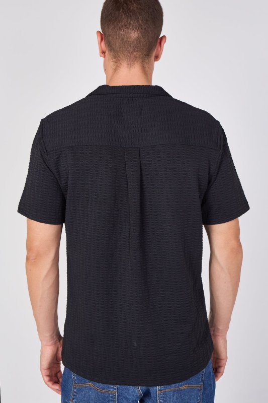 Textured Short Sleeve Revere Collar Shirt - British D'sire