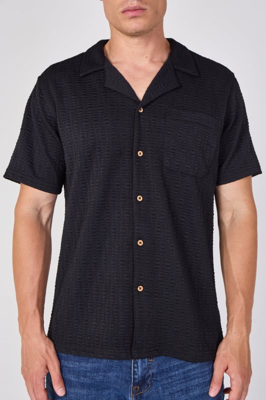 Textured Short Sleeve Revere Collar Shirt - British D'sire