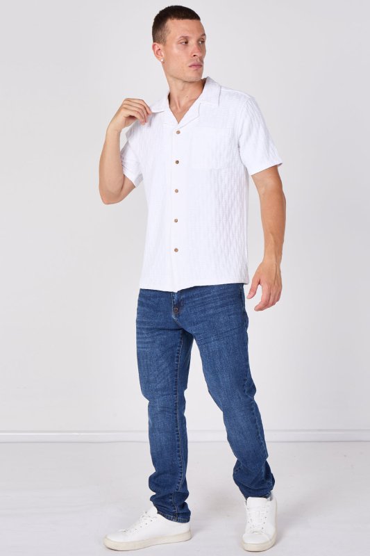 Textured Short Sleeve Revere Collar Shirt - British D'sire