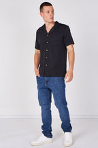 Textured Short Sleeve Revere Collar Shirt - British D'sire