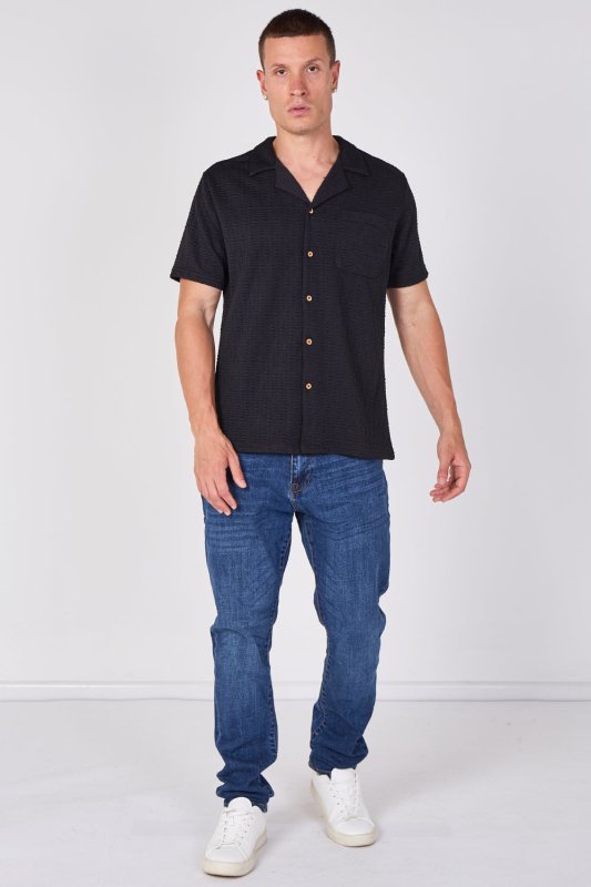 Textured Short Sleeve Revere Collar Shirt - British D'sire