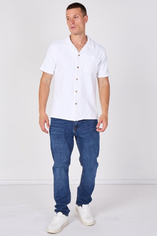 Textured Short Sleeve Revere Collar Shirt - British D'sire
