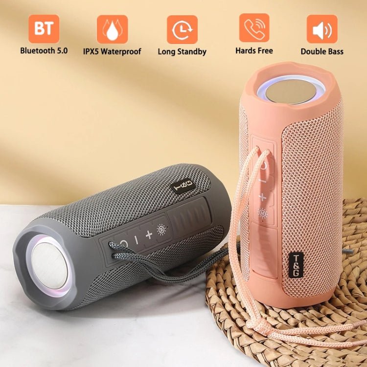 T&G TG227 Outdoor Portable Waterproof Bluetooth Music Speaker with LED Support FM / TF / USB(Gray) - British D'sire