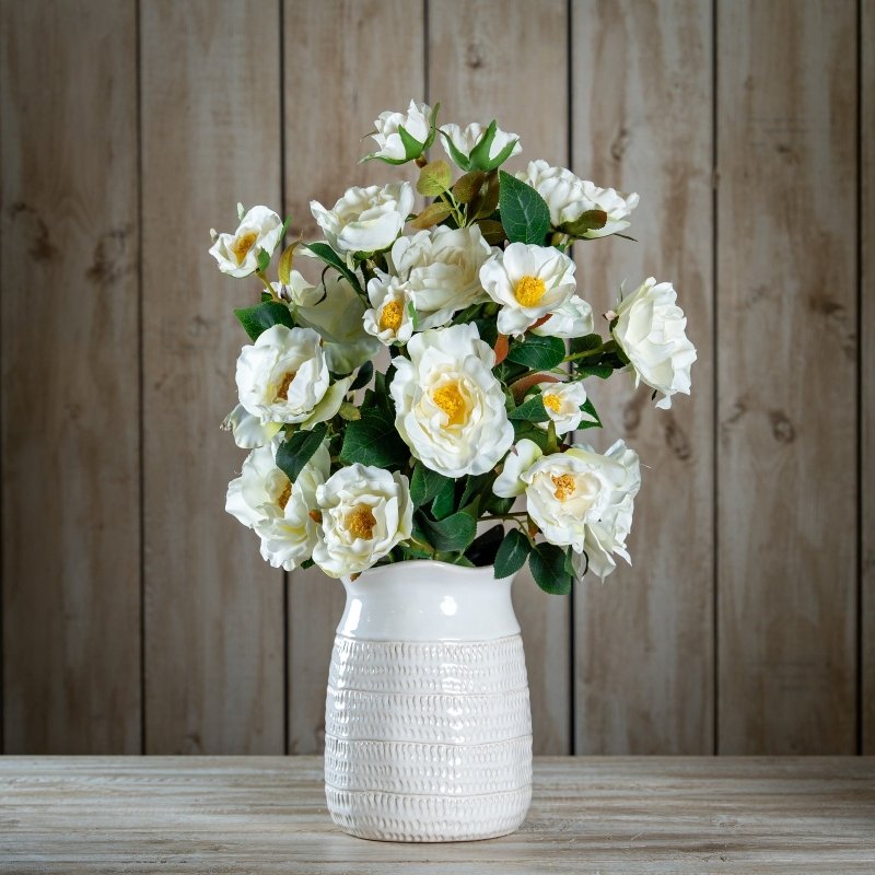 The Natural Garden Collection White Tea Rose Artificial Flower Stem - Artificial Plants & Trees - British D'sire