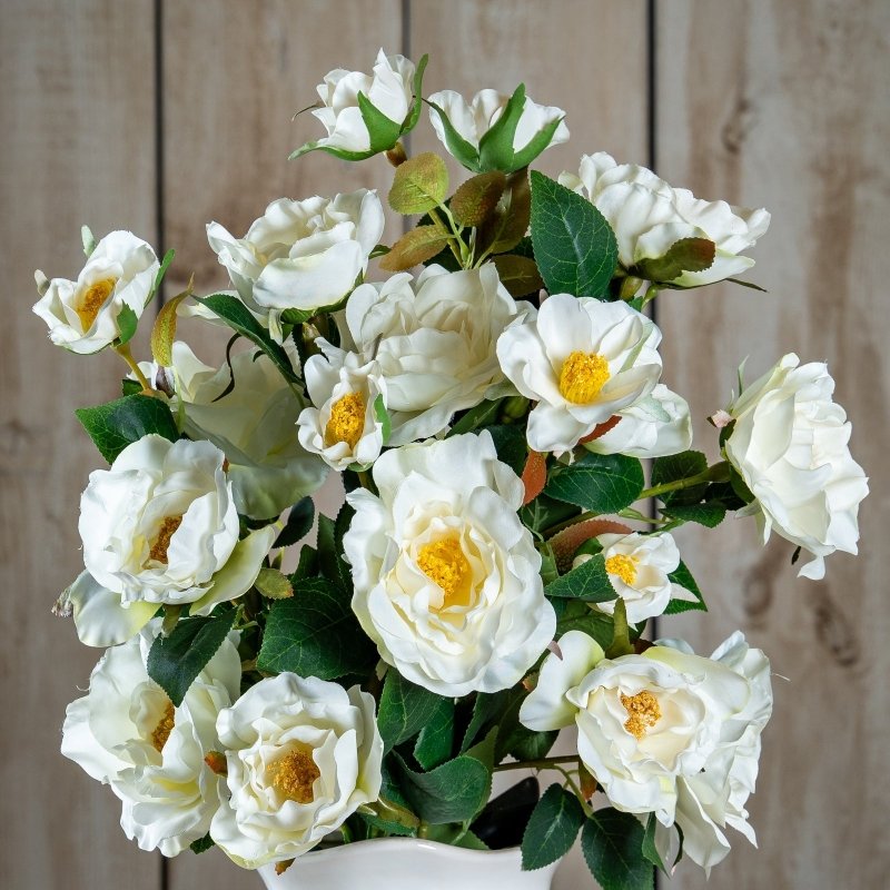 The Natural Garden Collection White Tea Rose Artificial Flower Stem - Artificial Plants & Trees - British D'sire