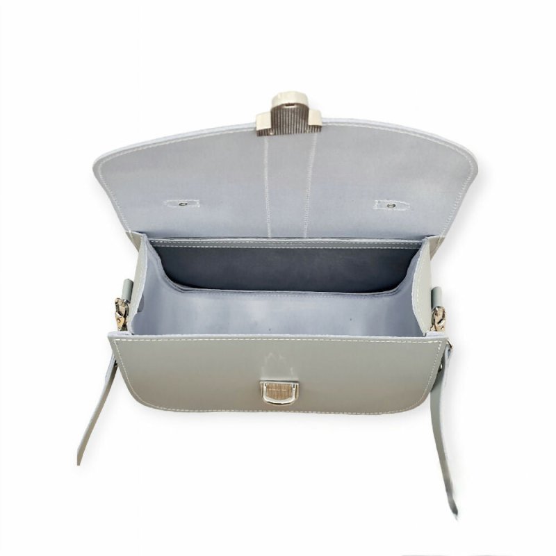 The Olympia Handmade Leather Handbag - Ghost Grey - Crossbody Bag - British D'sire