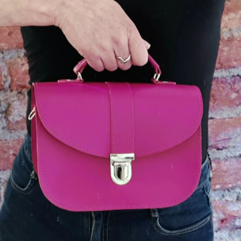 The Olympia Handmade Leather Handbag - Magenta Pink - Crossbody Bag - British D'sire