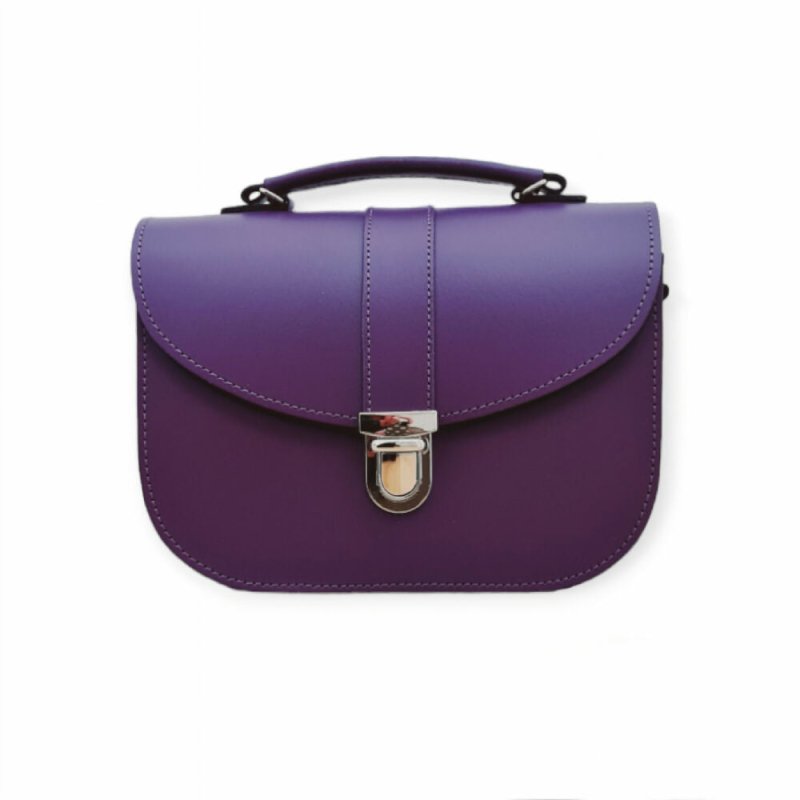 The Olympia Handmade Leather Handbag - Purple - Crossbody Bag - British D'sire