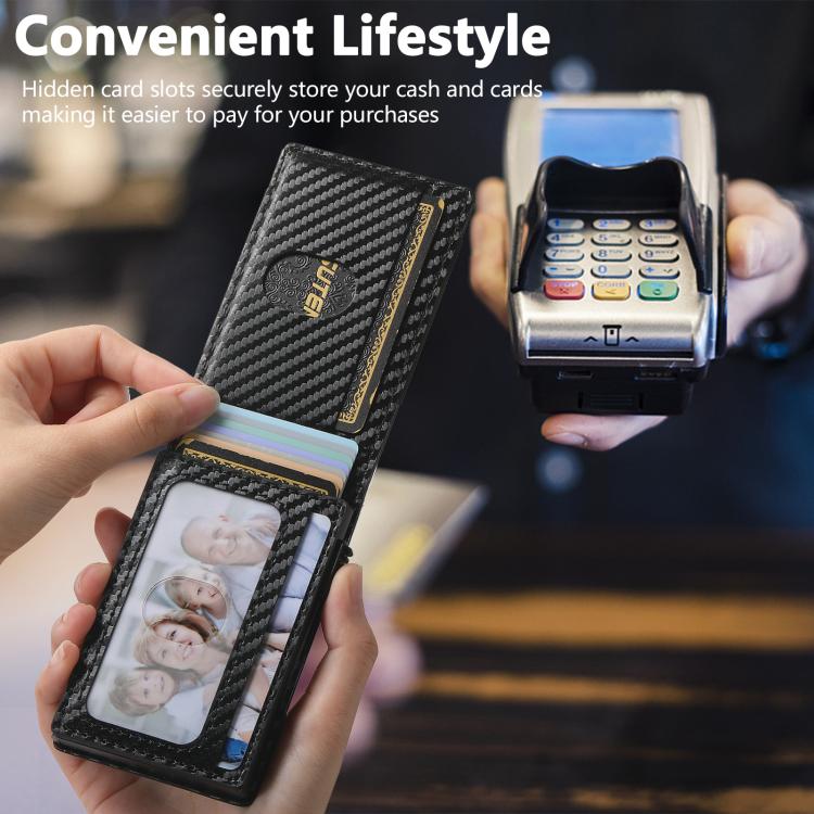 The Suteni carbon fiber pattern button automatically pops out the elastic band card box(Black) - British D'sire