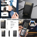 The Suteni carbon fiber pattern button automatically pops out the elastic band card box(Black) - British D'sire