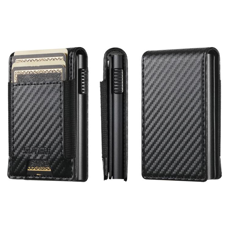 The Suteni carbon fiber pattern button automatically pops out the elastic band card box(Black) - British D'sire Main image