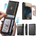 The Suteni carbon fiber pattern button automatically pops out the elastic band card box(Black) - British D'sire
