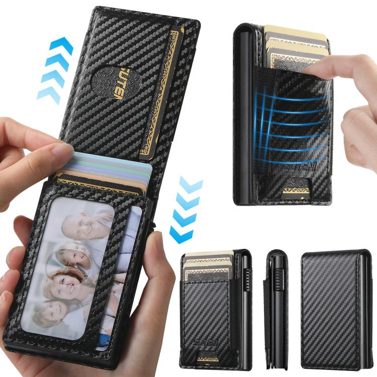 The Suteni carbon fiber pattern button automatically pops out the elastic band card box(Black) - British D'sire