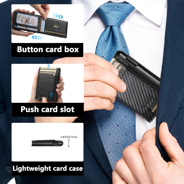 The Suteni carbon fiber pattern button automatically pops out the elastic band card box(Black) - British D'sire