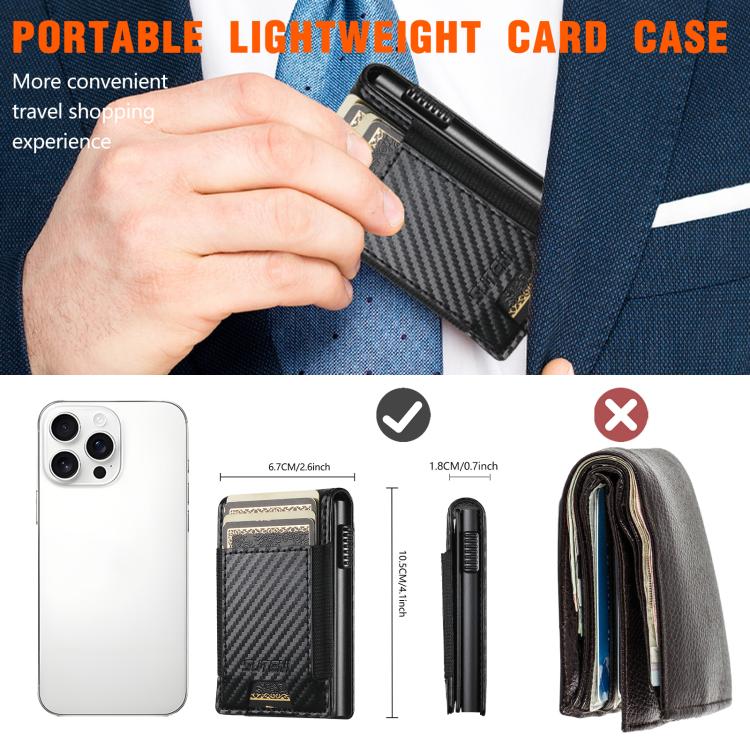 The Suteni carbon fiber pattern button automatically pops out the elastic band card box(Black) - British D'sire