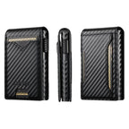 The Suteni carbon fiber pattern button automatically pops out the veneered printed card box(Black) - British D'sire