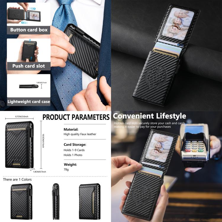 The Suteni carbon fiber pattern button automatically pops out the veneered printed card box(Black) - British D'sire