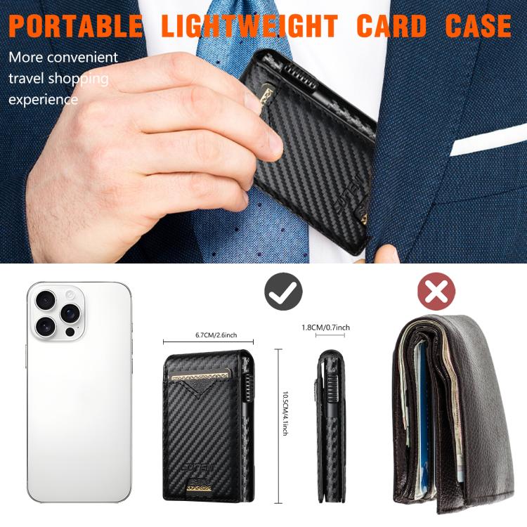 The Suteni carbon fiber pattern button automatically pops out the veneered printed card box(Black) - British D'sire