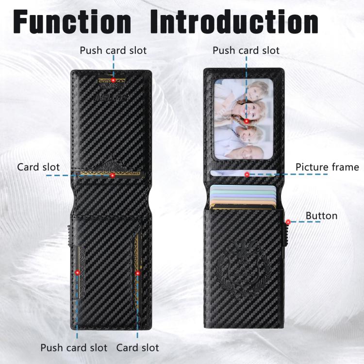 The Suteni carbon fiber pattern button automatically pops out the veneered printed card box(Black) Secondary image