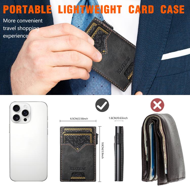 The Suteni denim double - sided card slot button automatically ejects the card box(Black) - British D'sire