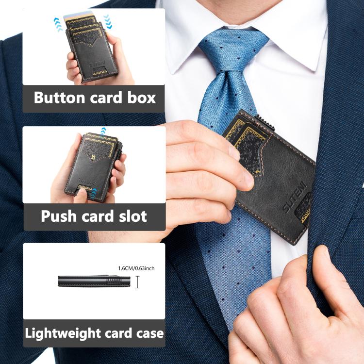 The Suteni denim double - sided card slot button automatically ejects the card box(Black) - British D'sire