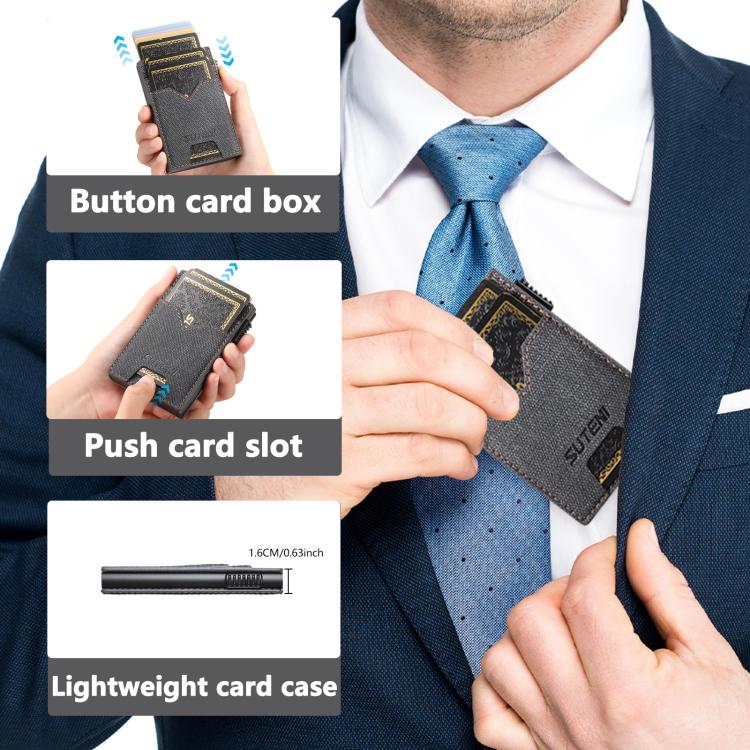 The Suteni denim double - sided card slot button automatically ejects the card box(Black) - British D'sire