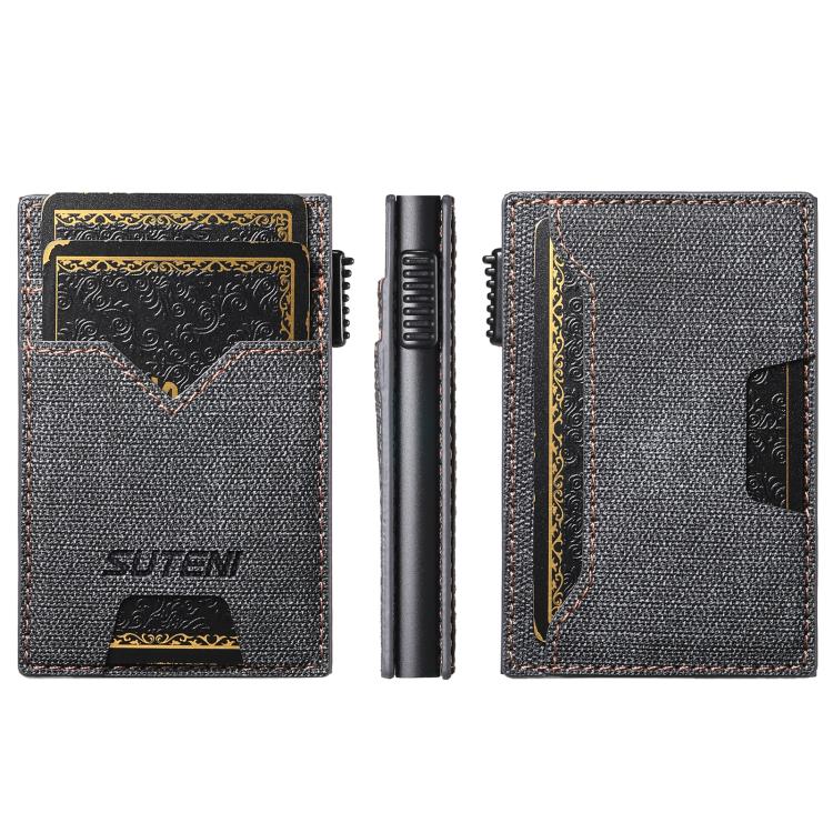 The Suteni denim double - sided card slot button automatically ejects the card box(Black) - British D'sire